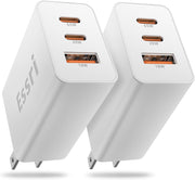 2-Pack 65W USB C Charger Block, 3-Port PD 3.0 Fast Charging Wall Plug