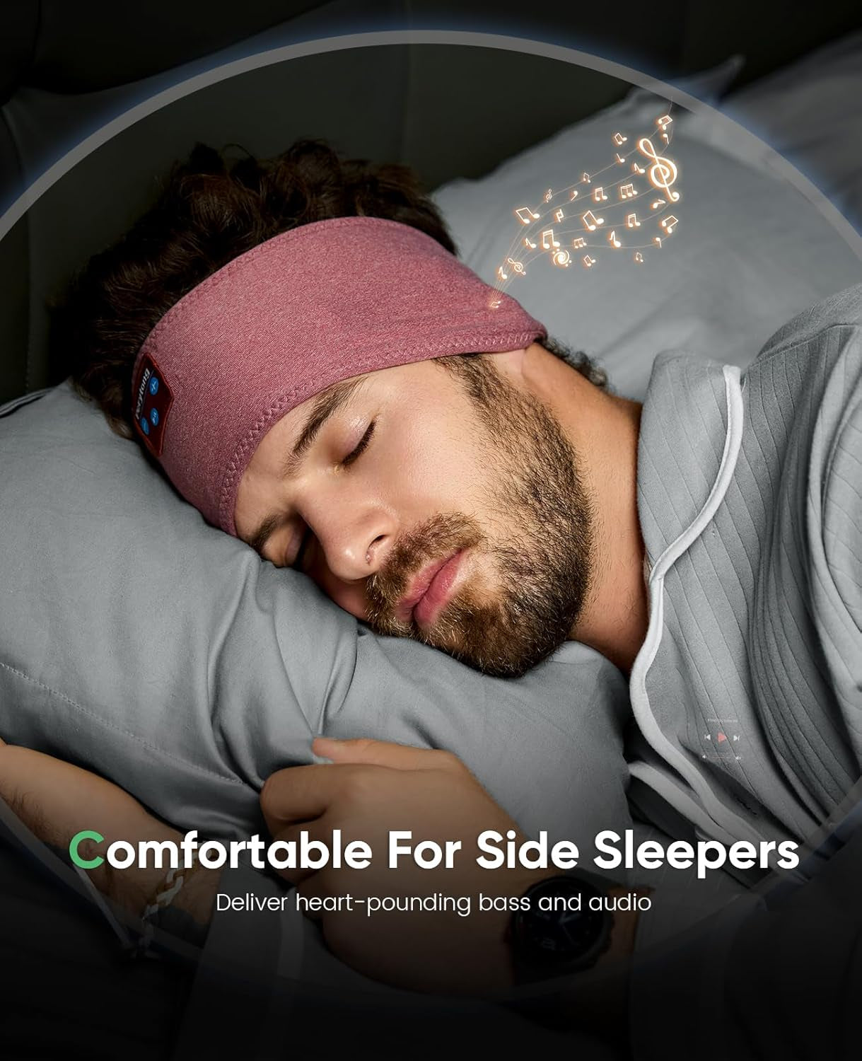 Sleep Headphones Bluetooth 5.2 Headband Headphones, Wireless Earphones Music Sleep Earbuds for Side Sleepers Sleeping Eye Mask for Women Men Workout Running Cool Unique Gifts