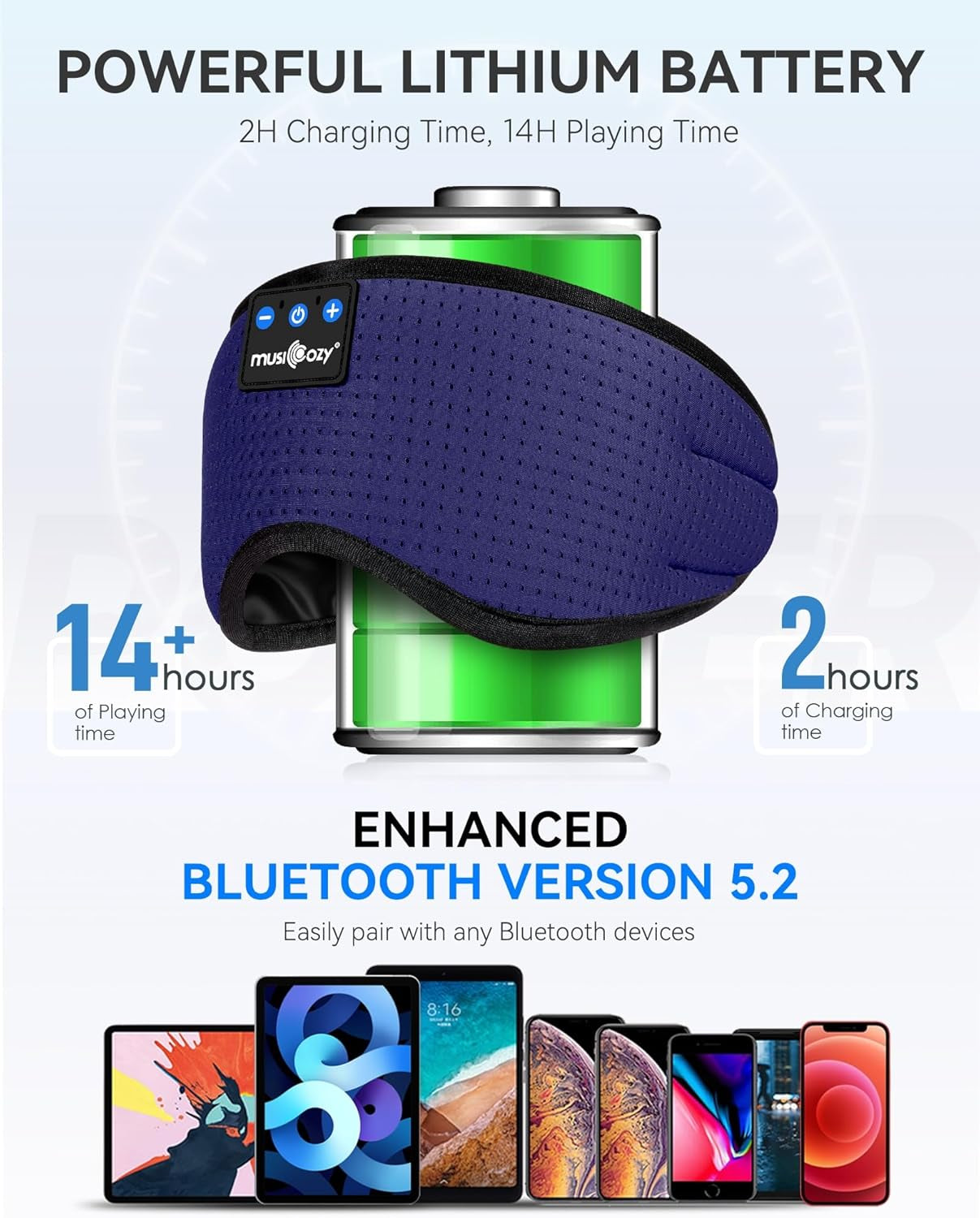 Sleep Headphones Bluetooth 5.2 Headband Breathable Sleeping Headphones, Wireless Music Eye Mask Earbuds Earphones for Side Sleepers Men Women Air Travel Cool Tech Gadget Gifts