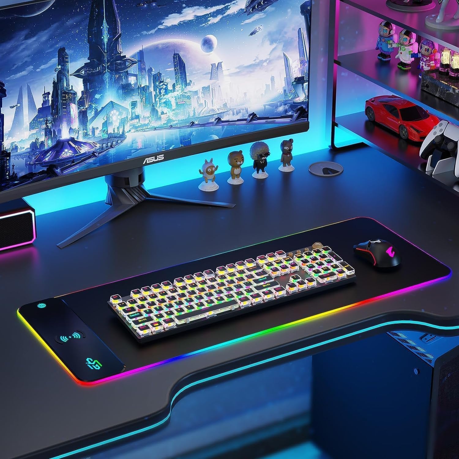 Wireless Charging RGB Gaming Mouse Pad 15W, LED Mouse Mat 800X300X4Mm, 10 Light Modes Extra Large Mousepad Non-Slip Rubber Base Computer Keyboard Mat for Gaming, Macbook, PC, Laptop, Desk