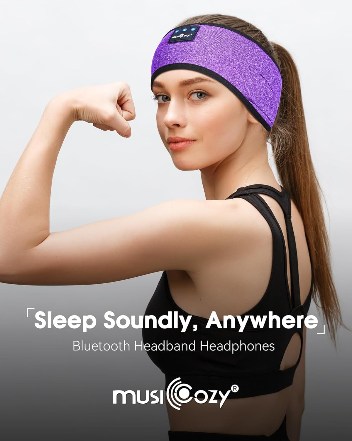 Sleep Headphones Wireless, Bluetooth Headband Sports Sleeping Headphones Sleep Mask Earbuds Breathable Music Headband with Bluetooth 5.2, Perfect for Workout Running, Grape Purple