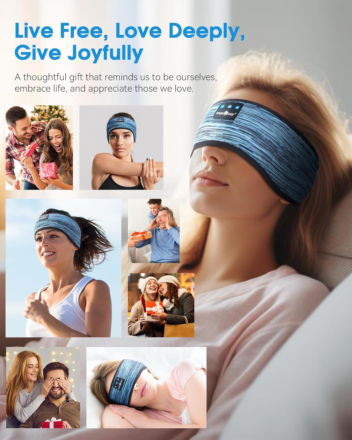 Sleep Headphones Bluetooth 5.4 Headband, Wireless Music Sleeping Mask Headphones Earbuds Earphones Sweatproof for Women Mom Sports Workout Running Jogging Yoga Cool Gadgets Unique Gifts