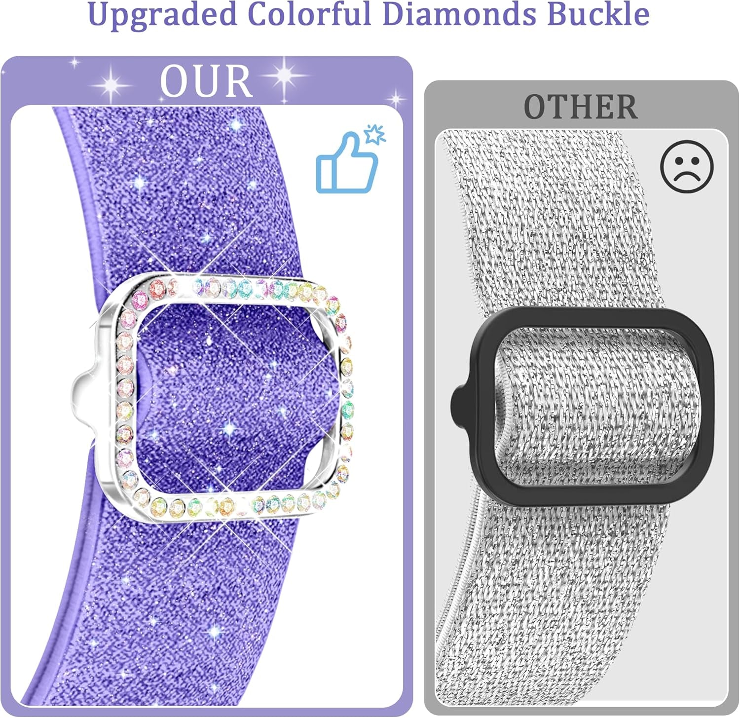 Galaxy Watch 7 6 5 4 FE 40Mm 44Mm Bands for Samsung Watch Bands, 20Mm Watch Band Women Bling Sparkly Stretchy Nylon Galaxy Watch Bands for Samsung Watch Bands 6 4 Classic/5 Pro/Active 2-Purple