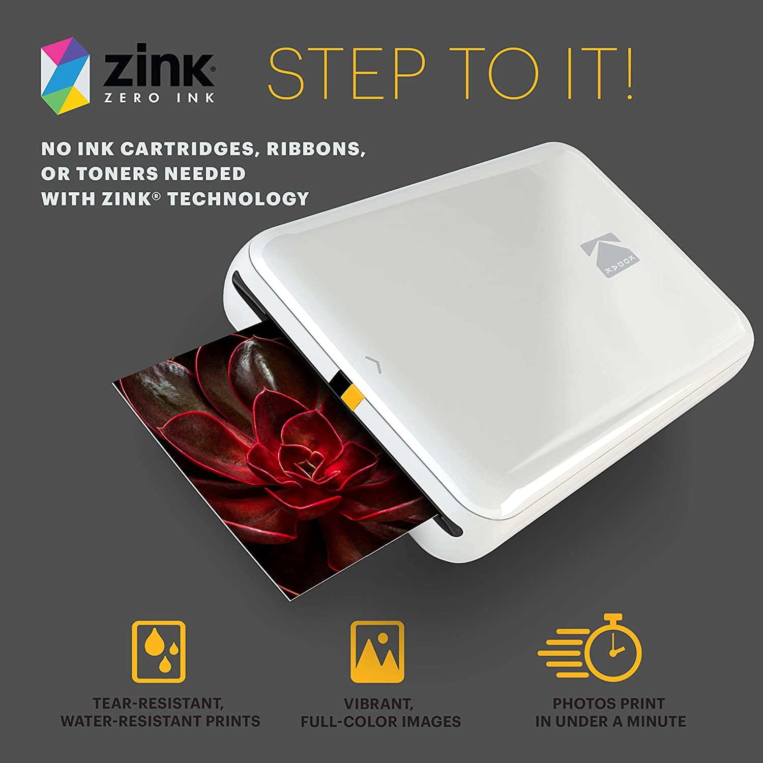 Step Instant Smartphone Photo Printer - Portable Mini Color Wireless Mobile Printer - Zink 2X3” Sticky-Back Photos - Bluetooth Compatible with Ios & Android Devices - Fun Editing App - White