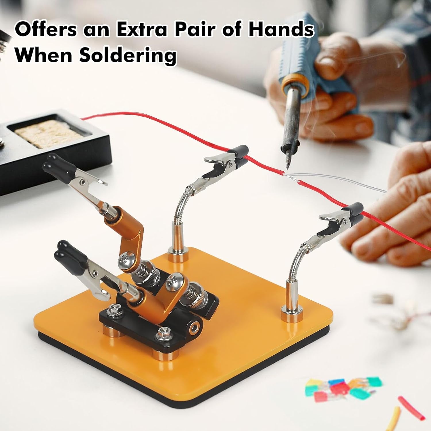 Magnetic Helping Hands Soldering Station with a 3.9 X 3.9 Inch Stable Base, 4 Flexible Arms– 360° Rotatable Adjustable Versatile Helping Hands Tool for DIY, Electronics Repair, and Soldering