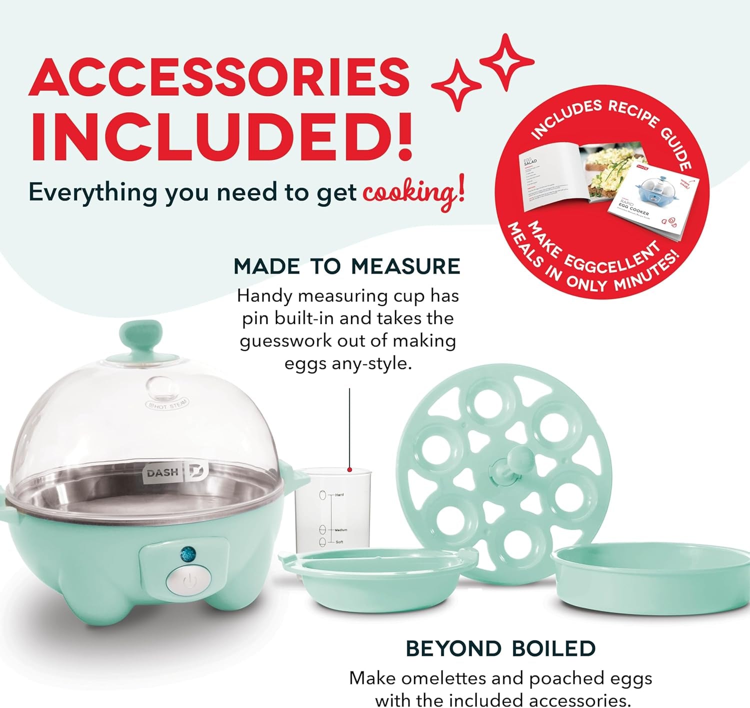 Rapid Egg Cooker: 6 Egg Capacity Electric Egg Cooker for Hard Boiled Eggs, Poached Eggs, Scrambled Eggs, or Omelets with Auto Shut off Feature - Aqua, 5.5 Inch (DEC005AQ)