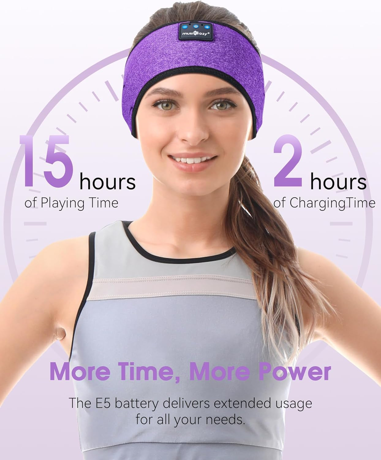 Sleep Headphones Wireless, Bluetooth Headband Sports Sleeping Headphones Sleep Mask Earbuds Breathable Music Headband with Bluetooth 5.2, Perfect for Workout Running, Grape Purple