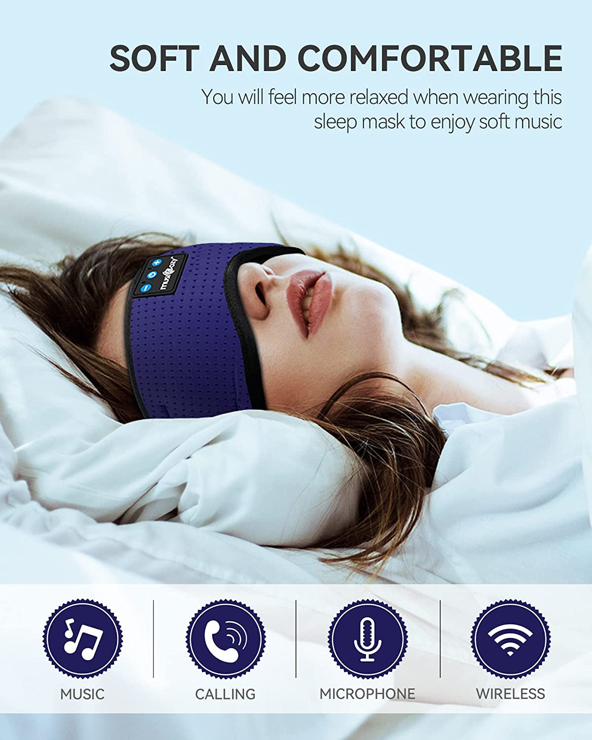 Sleep Headphones Bluetooth 5.2 Headband Breathable Sleeping Headphones, Wireless Music Eye Mask Earbuds Earphones for Side Sleepers Men Women Air Travel Cool Tech Gadget Gifts