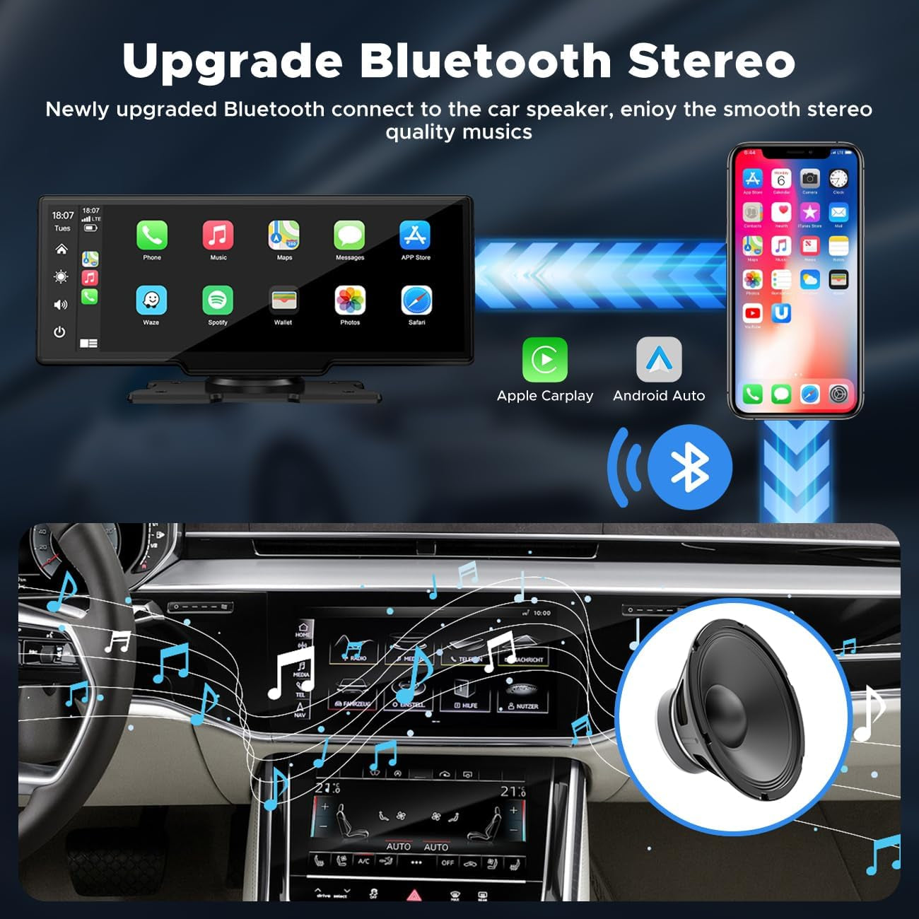 9.26" Wireless Carplay and Android Auto with 2.5K Dash Cam, 1080P Backup Camera, Portable Touchscreen GPS Navigation for Car, Car Stereo Receiver with Bluetooth,Airplay,Aux,Fm,Googel,Siri