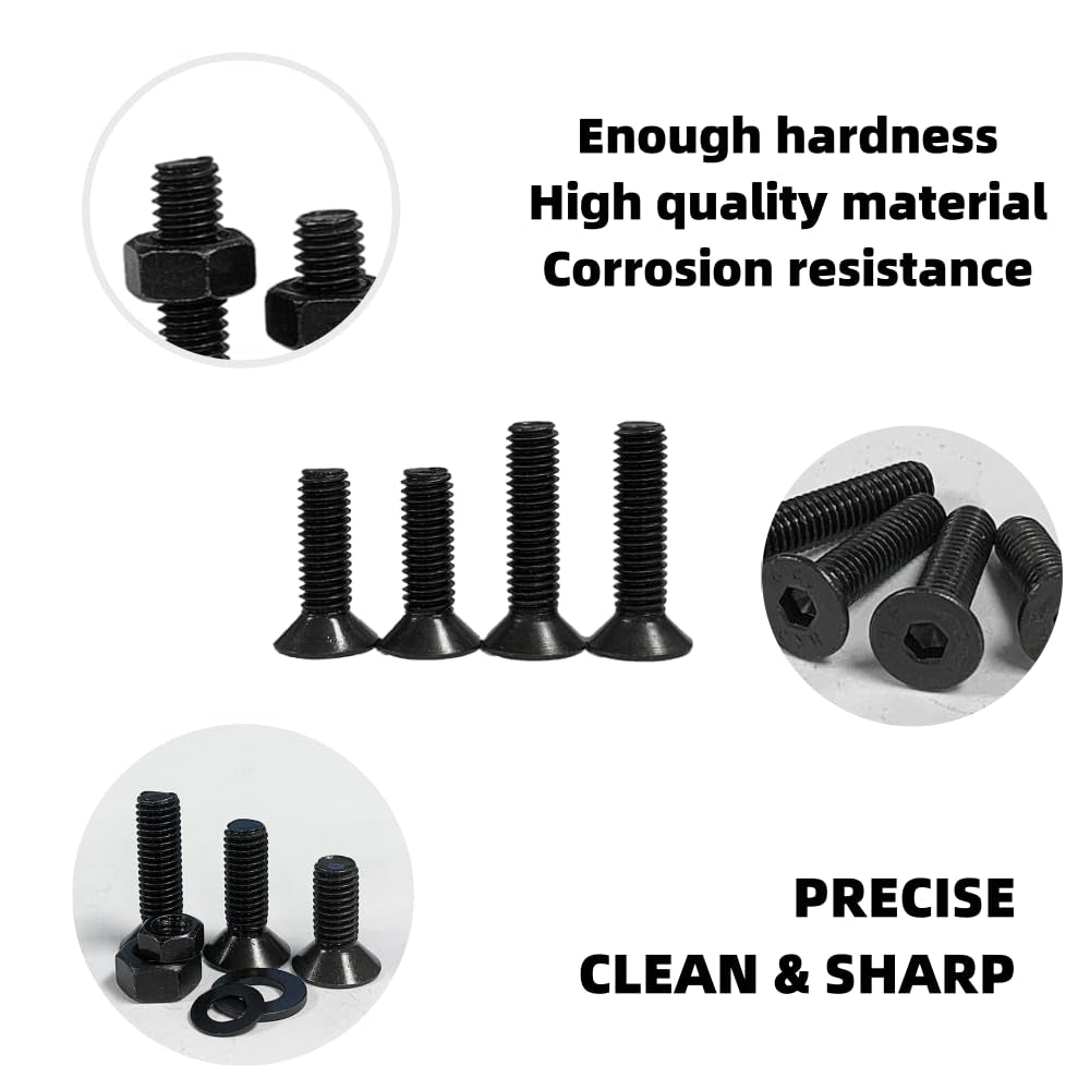 205-Piece M6-M8 Countersunk Bolt and Hex Nut Combination Set, Black Flat Head Bolt, Metric Socket Head Bolt, Full Thread