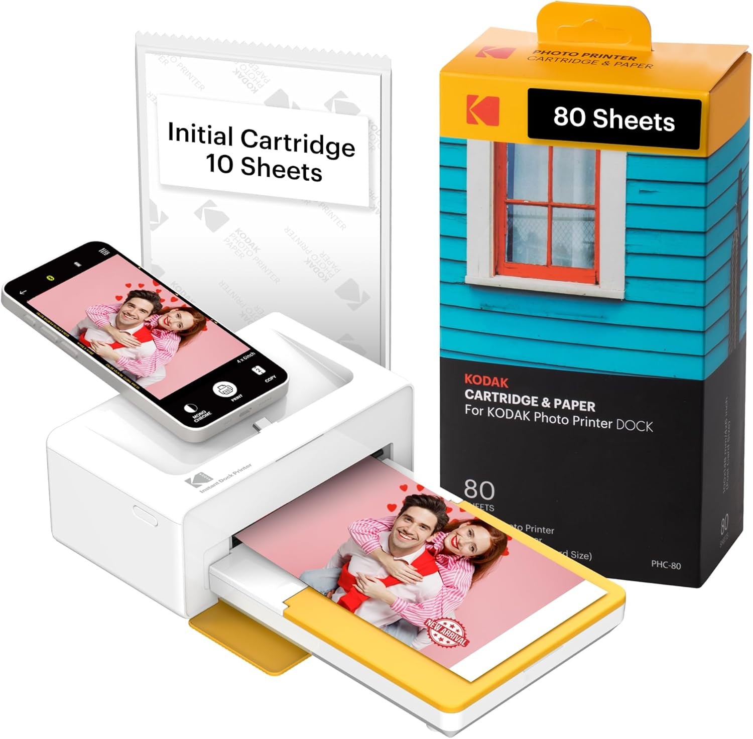 Dock plus 4PASS Instant Photo Printer (4X6 Inches) + 90 Sheets Bundle (10 Initial Sheets + 80 Sheet Pack)