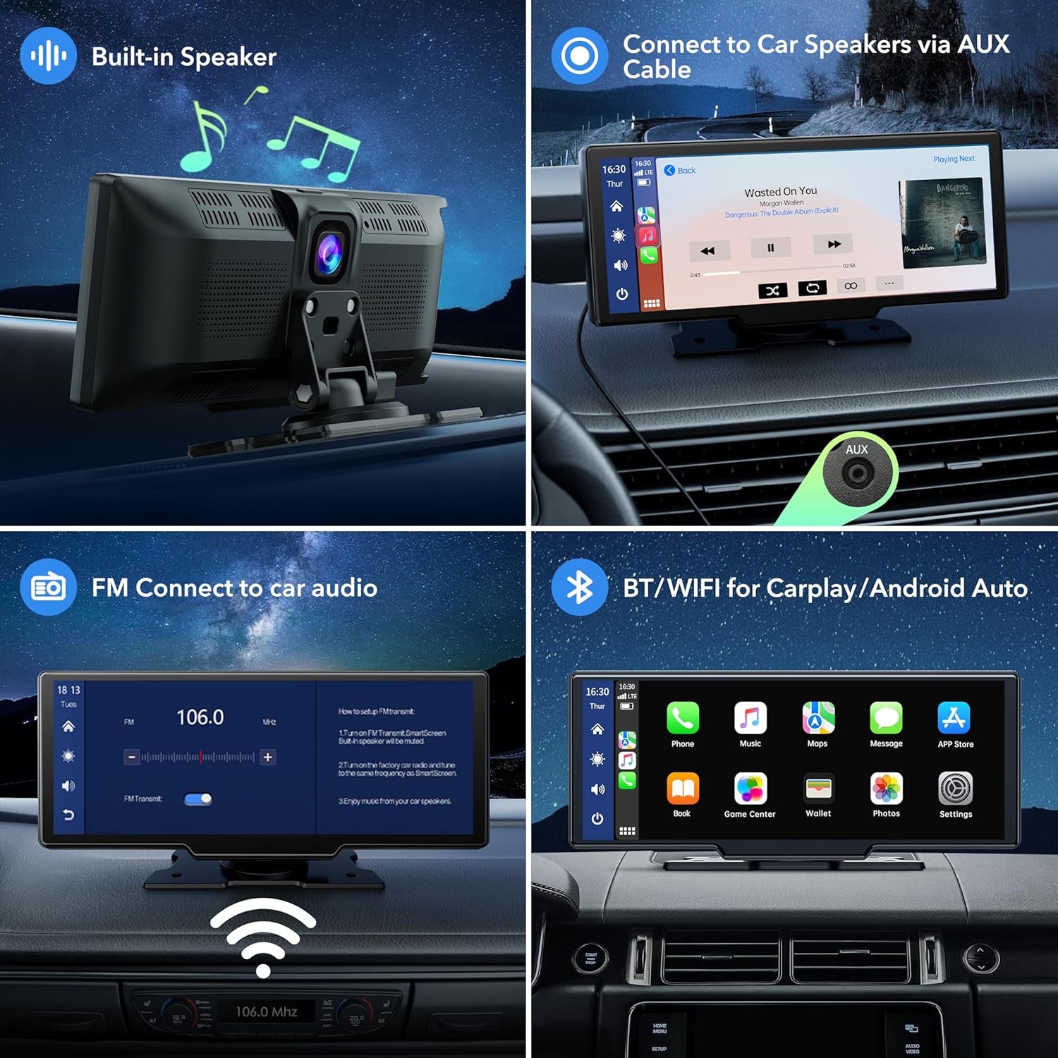 9.26" Wireless Carplay and Android Auto with 2.5K Dash Cam, 1080P Backup Camera, Portable Touchscreen GPS Navigation for Car, Car Stereo Receiver with Bluetooth,Airplay,Aux,Fm,Googel,Siri