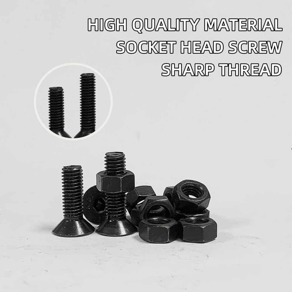 205-Piece M6-M8 Countersunk Bolt and Hex Nut Combination Set, Black Flat Head Bolt, Metric Socket Head Bolt, Full Thread