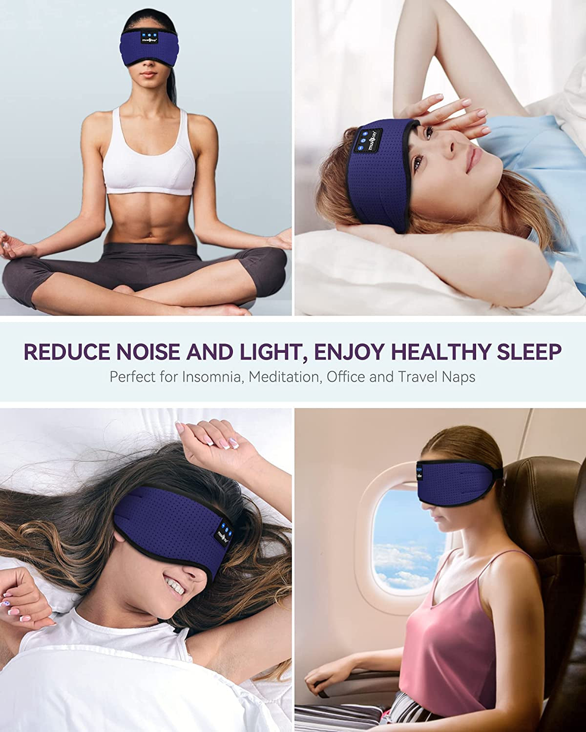 Sleep Headphones Bluetooth 5.2 Headband Breathable Sleeping Headphones, Wireless Music Eye Mask Earbuds Earphones for Side Sleepers Men Women Air Travel Cool Tech Gadget Gifts