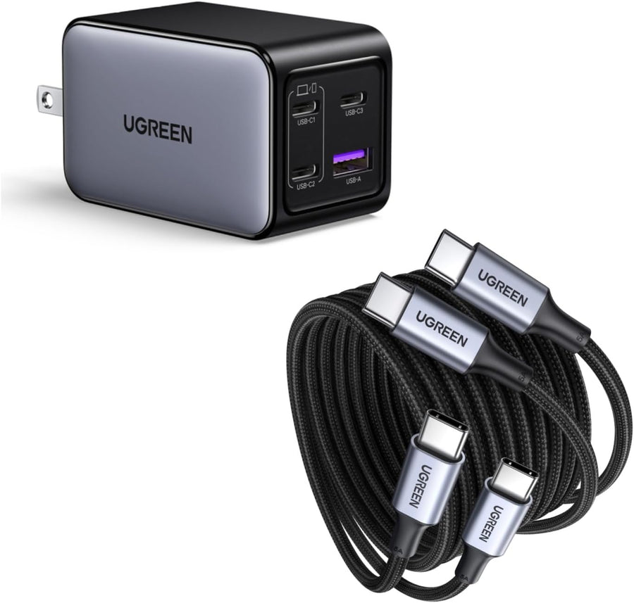 65W 4-Port Gan USB C Wall Charger Bundle with 100W 6.6Ft 2-Pack USB C Cable Compatible with Iphone 17/17 Pro/17 Pro Max, Macbook Pro/Air, Galaxy S25/S24, Ipad Pro/Air, Pixel 10