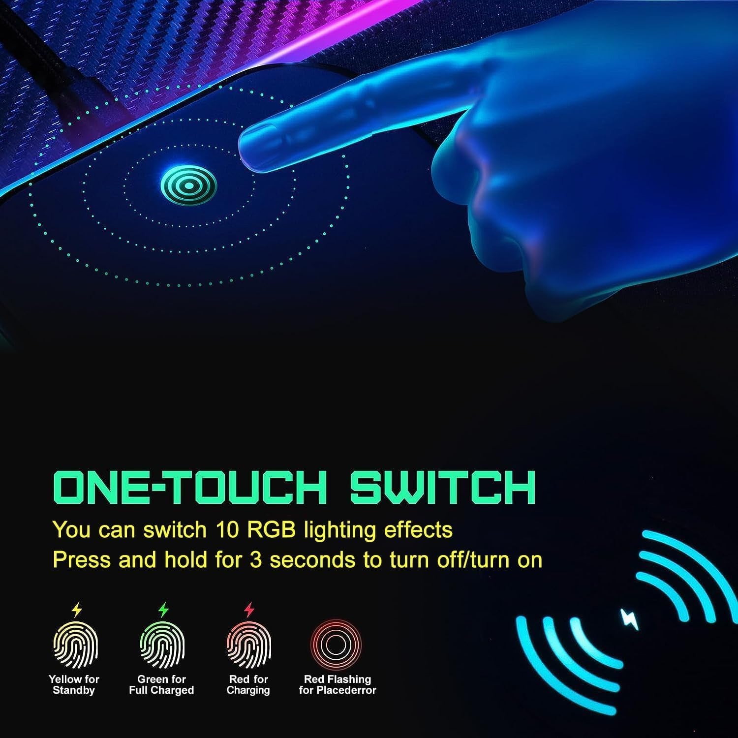 Wireless Charging RGB Gaming Mouse Pad 15W, LED Mouse Mat 800X300X4Mm, 10 Light Modes Extra Large Mousepad Non-Slip Rubber Base Computer Keyboard Mat for Gaming, Macbook, PC, Laptop, Desk