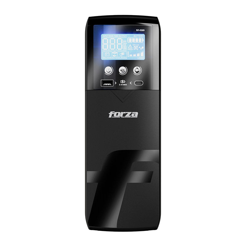 Forza | Smart UPS 1500VA/900W Slim Tower, 10 outlets, LCD, Charging USB, Software-120V