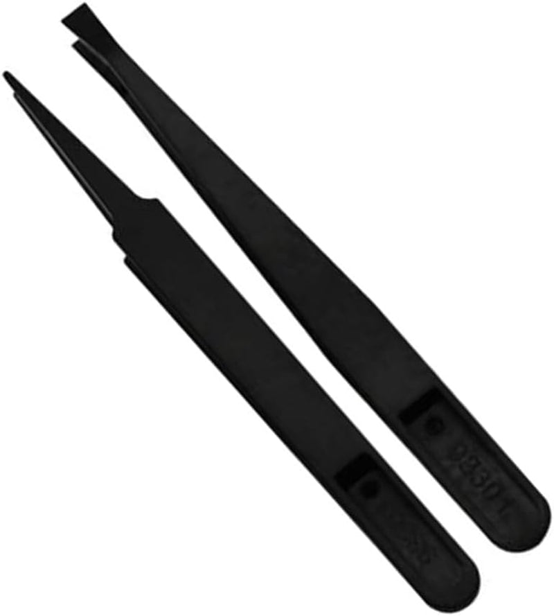 6Pcs Plastic Anti-Static Tweezers, Precision Slant Curved Flat Tip Tweezers for Jewelry Craft DIY Beauty Electronics Repair Tool Black