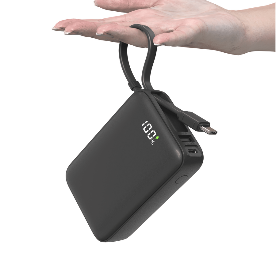 10,000Mah Portable Power Bank with Built-In USB-C Cable, Fast Charging