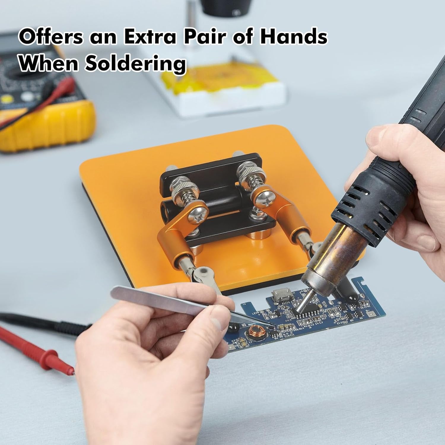 Magnetic Helping Hands Soldering Station with a 3.9 X 3.9 Inch Stable Base, 4 Flexible Arms– 360° Rotatable Adjustable Versatile Helping Hands Tool for DIY, Electronics Repair, and Soldering