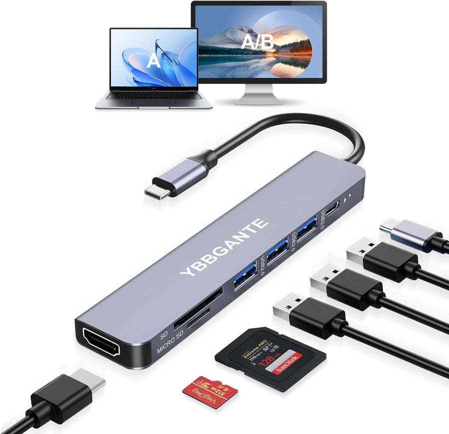USB-C 7-In-1 Multiport Hub with HDMI, SD Card Reader, 100W PD
