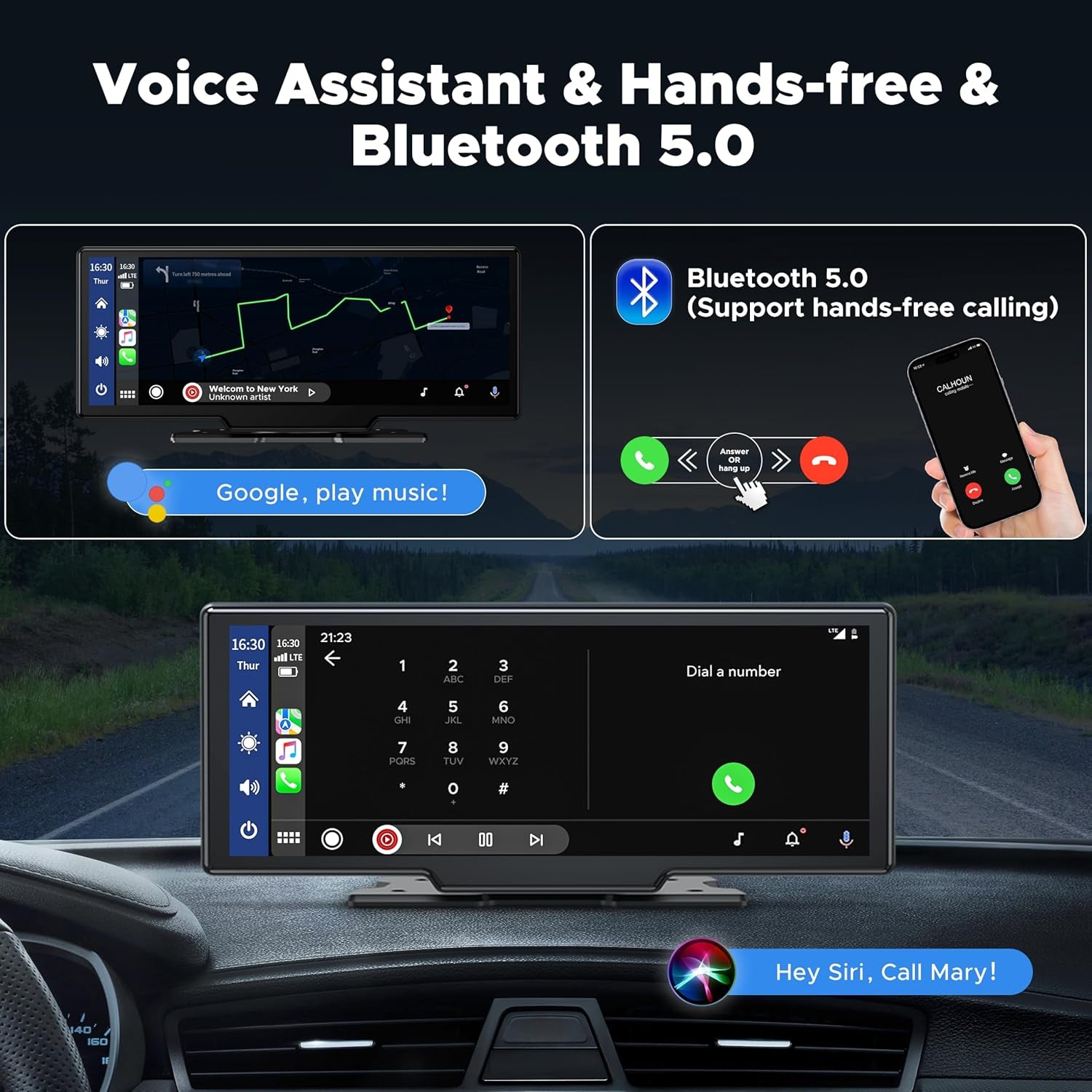 9.26" Wireless Carplay and Android Auto with 2.5K Dash Cam, 1080P Backup Camera, Portable Touchscreen GPS Navigation for Car, Car Stereo Receiver with Bluetooth,Airplay,Aux,Fm,Googel,Siri