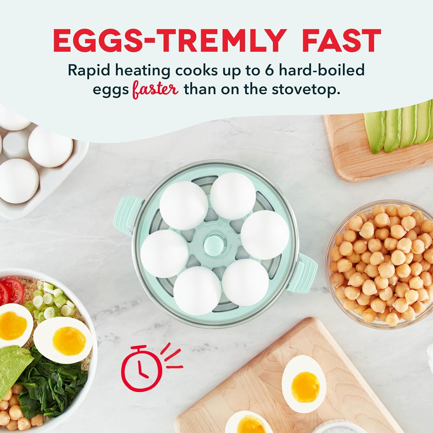 Rapid Egg Cooker: 6 Egg Capacity Electric Egg Cooker for Hard Boiled Eggs, Poached Eggs, Scrambled Eggs, or Omelets with Auto Shut off Feature - Aqua, 5.5 Inch (DEC005AQ)
