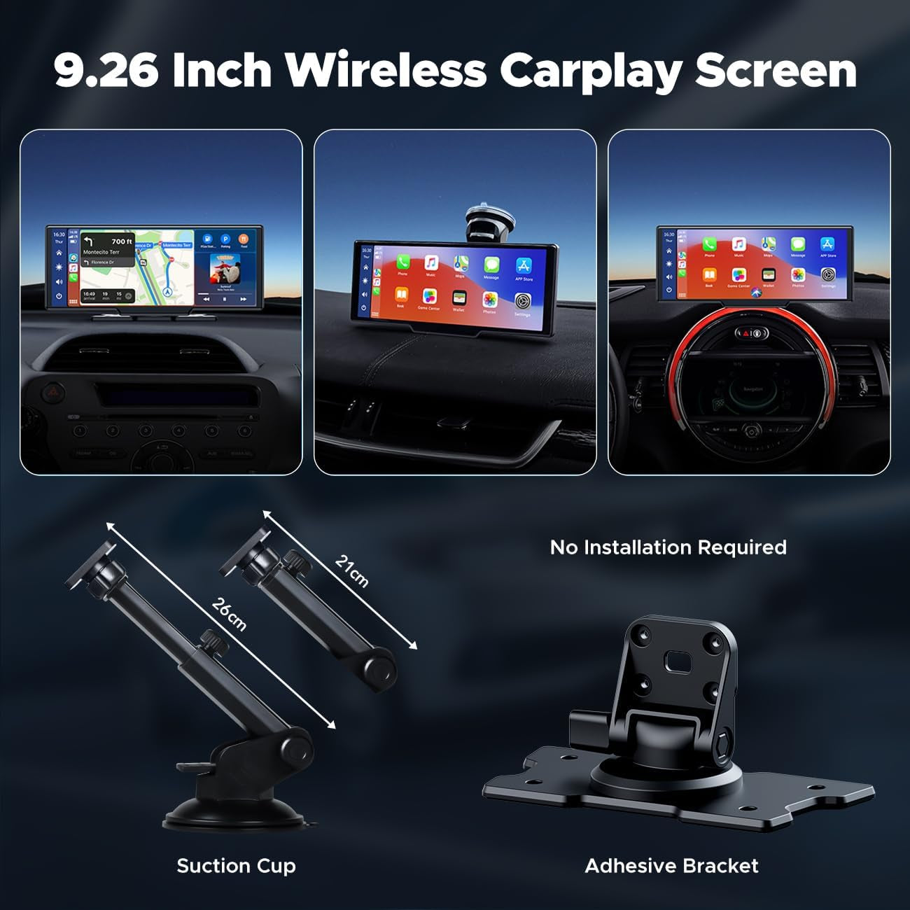 9.26" Wireless Carplay and Android Auto with 2.5K Dash Cam, 1080P Backup Camera, Portable Touchscreen GPS Navigation for Car, Car Stereo Receiver with Bluetooth,Airplay,Aux,Fm,Googel,Siri