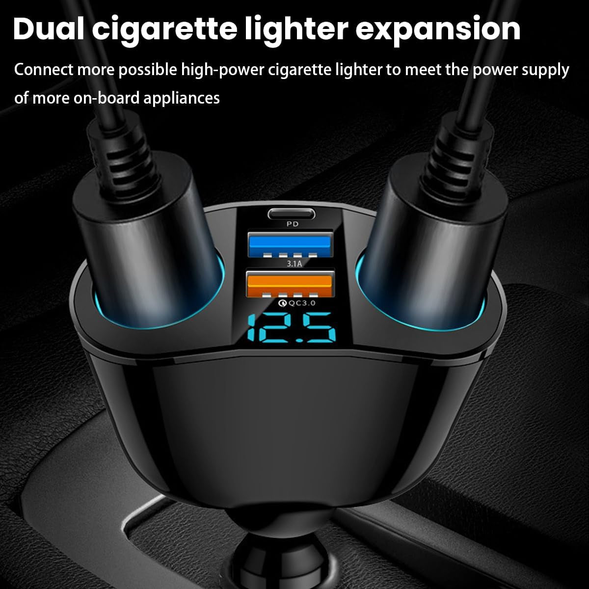 Cigarette Lighter Splitter, USB 2.4A & QC3.0 Type C with 2 Socket Cigarette Lighter Adapter, 12V/24V 120W Car Charger Splitter for GPS Dash Cam Laptop Cell Phone Iphone 14/13/12/11 (A+C 66W)