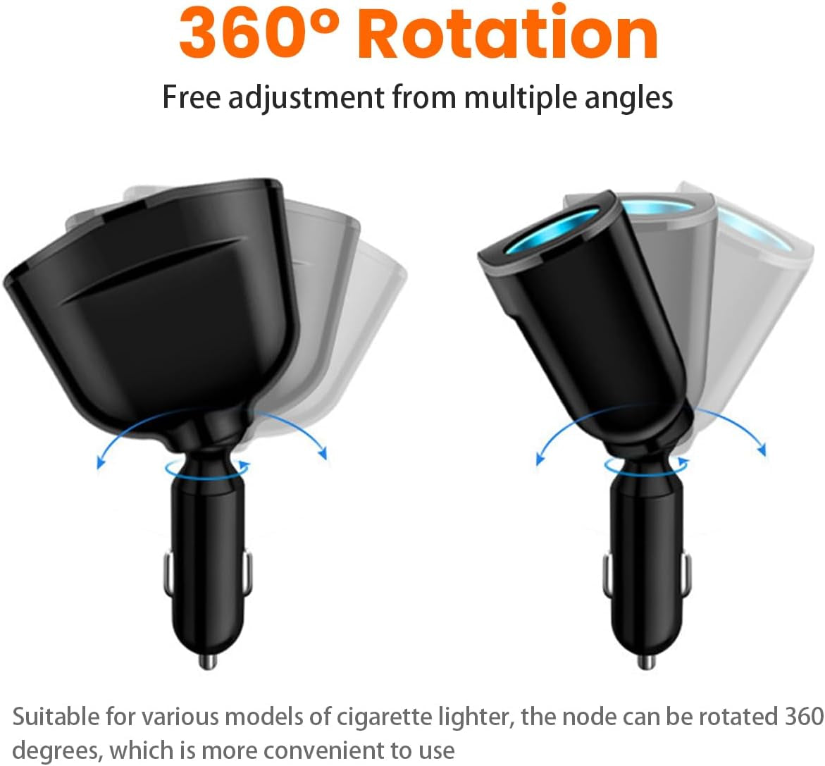 Cigarette Lighter Splitter, USB 2.4A & QC3.0 Type C with 2 Socket Cigarette Lighter Adapter, 12V/24V 120W Car Charger Splitter for GPS Dash Cam Laptop Cell Phone Iphone 14/13/12/11 (A+C 66W)