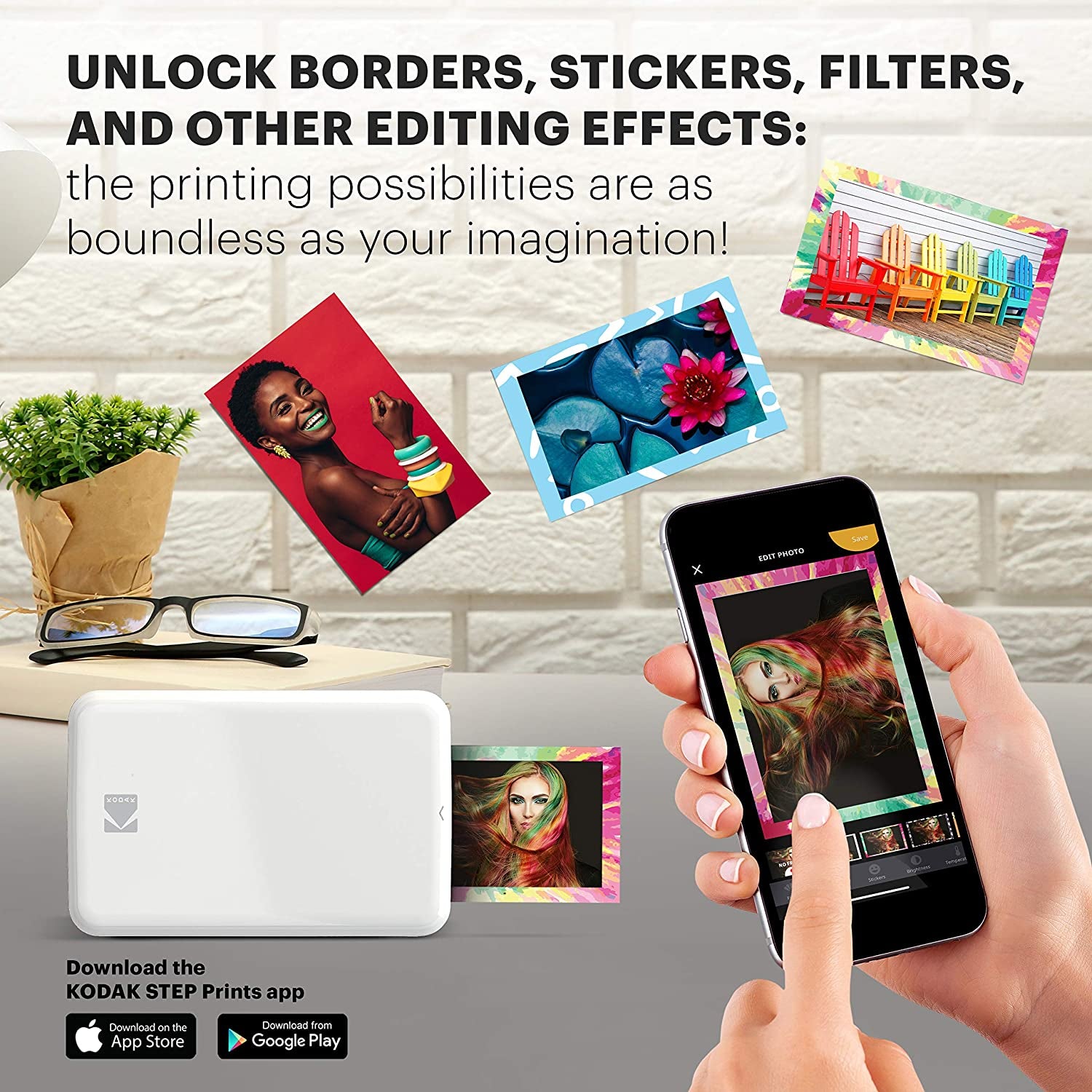 Step Instant Smartphone Photo Printer - Portable Mini Color Wireless Mobile Printer - Zink 2X3” Sticky-Back Photos - Bluetooth Compatible with Ios & Android Devices - Fun Editing App - White