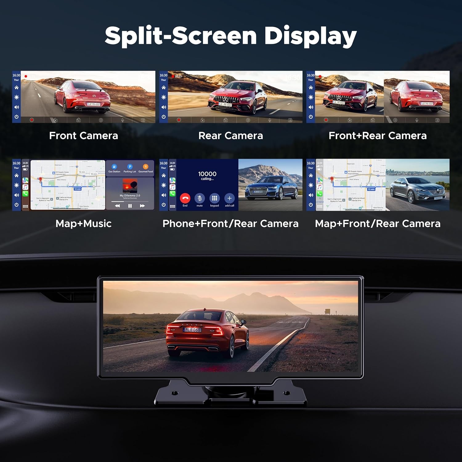 9.26" Wireless Carplay and Android Auto with 2.5K Dash Cam, 1080P Backup Camera, Portable Touchscreen GPS Navigation for Car, Car Stereo Receiver with Bluetooth,Airplay,Aux,Fm,Googel,Siri
