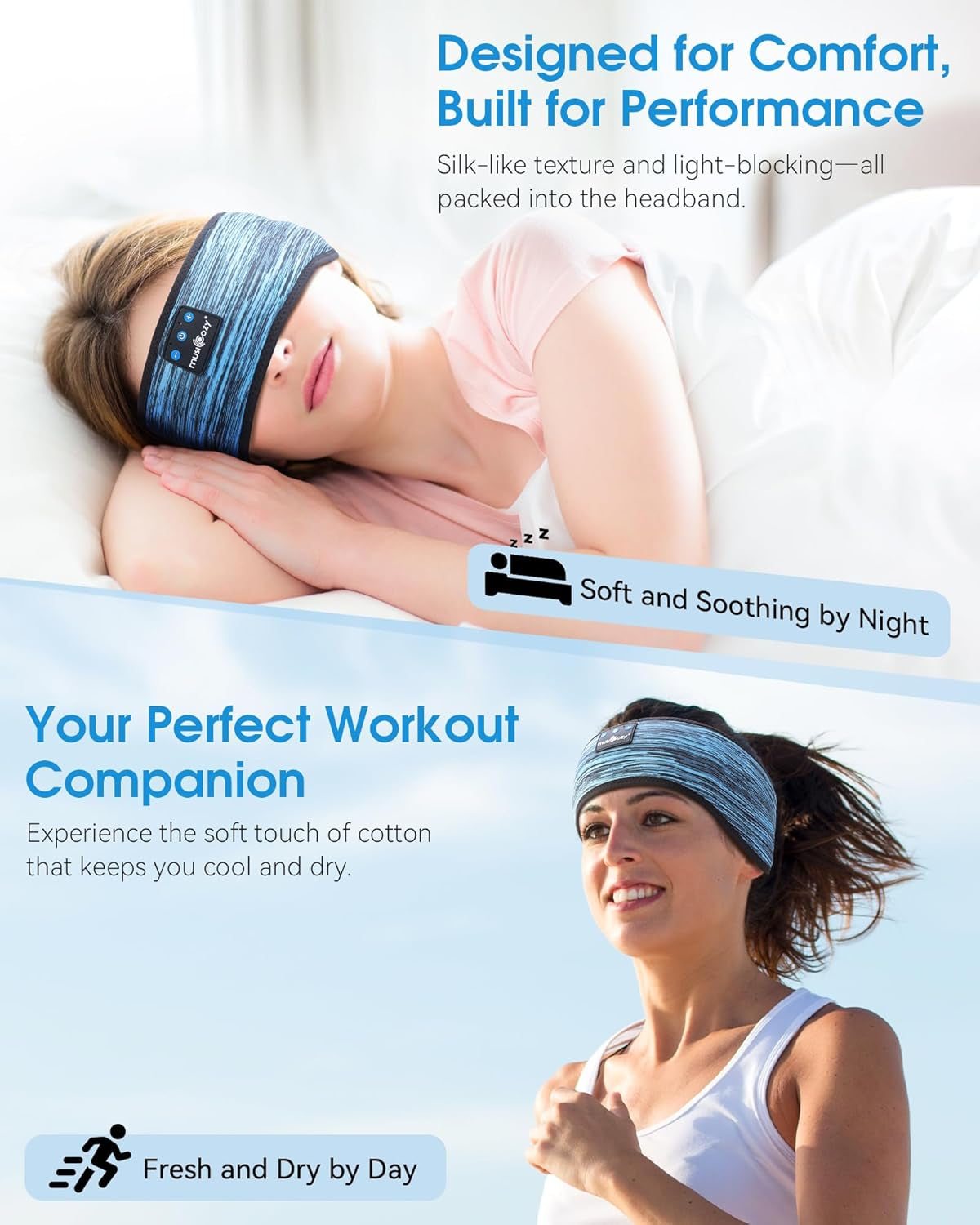 Sleep Headphones Bluetooth 5.4 Headband, Wireless Music Sleeping Mask Headphones Earbuds Earphones Sweatproof for Women Mom Sports Workout Running Jogging Yoga Cool Gadgets Unique Gifts
