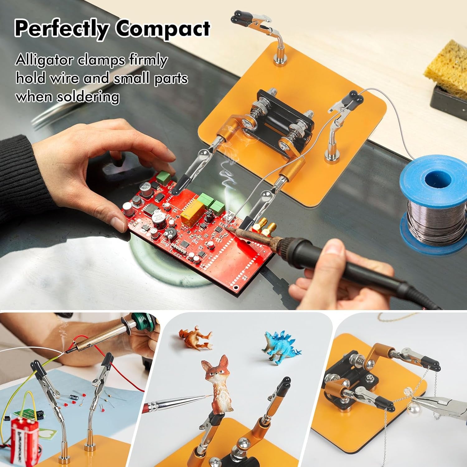Magnetic Helping Hands Soldering Station with a 3.9 X 3.9 Inch Stable Base, 4 Flexible Arms– 360° Rotatable Adjustable Versatile Helping Hands Tool for DIY, Electronics Repair, and Soldering