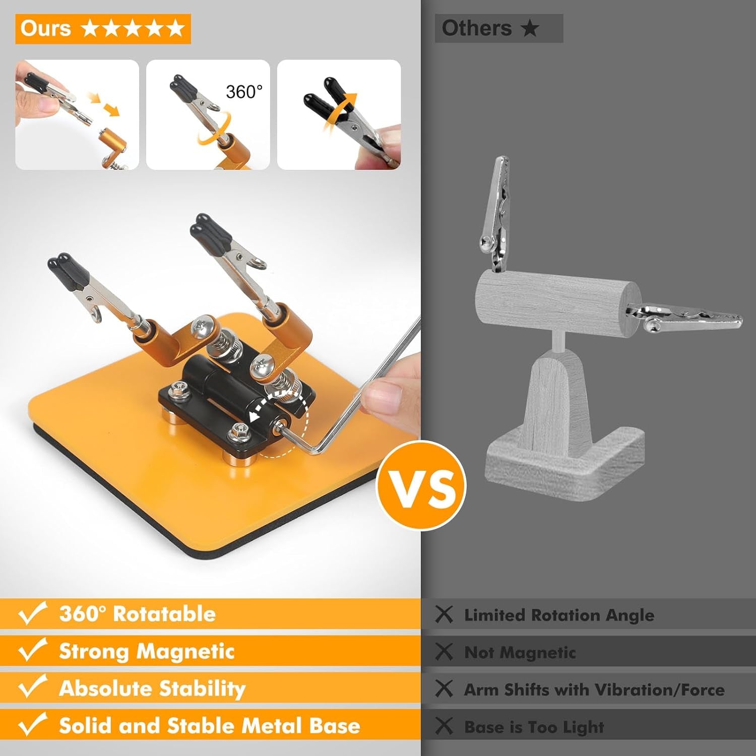 Magnetic Helping Hands Soldering Station with a 3.9 X 3.9 Inch Stable Base, 4 Flexible Arms– 360° Rotatable Adjustable Versatile Helping Hands Tool for DIY, Electronics Repair, and Soldering