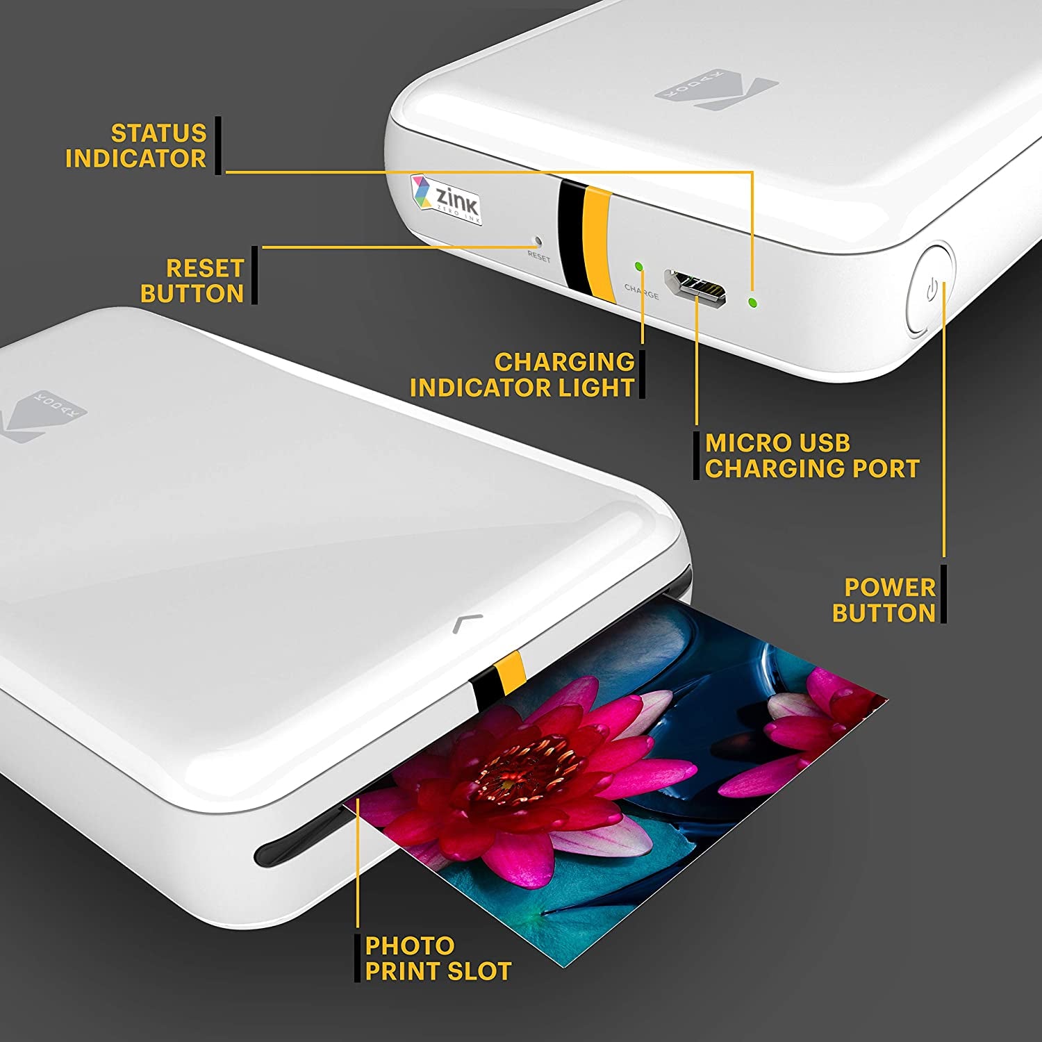 Step Instant Smartphone Photo Printer - Portable Mini Color Wireless Mobile Printer - Zink 2X3” Sticky-Back Photos - Bluetooth Compatible with Ios & Android Devices - Fun Editing App - White